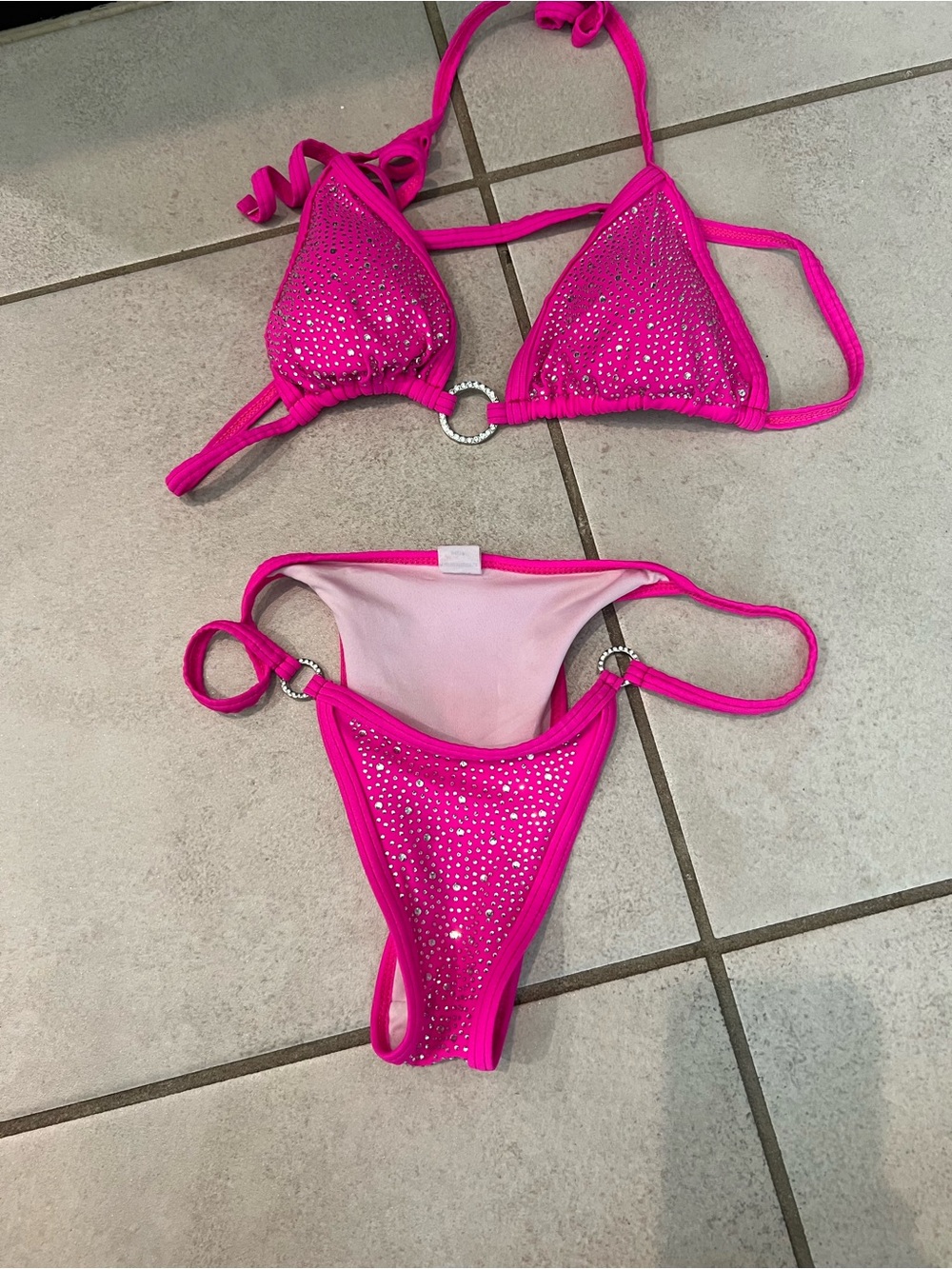 Amazon Hot Pink Rhinestone Triangle Bikini Set - Picture 5 of 6
